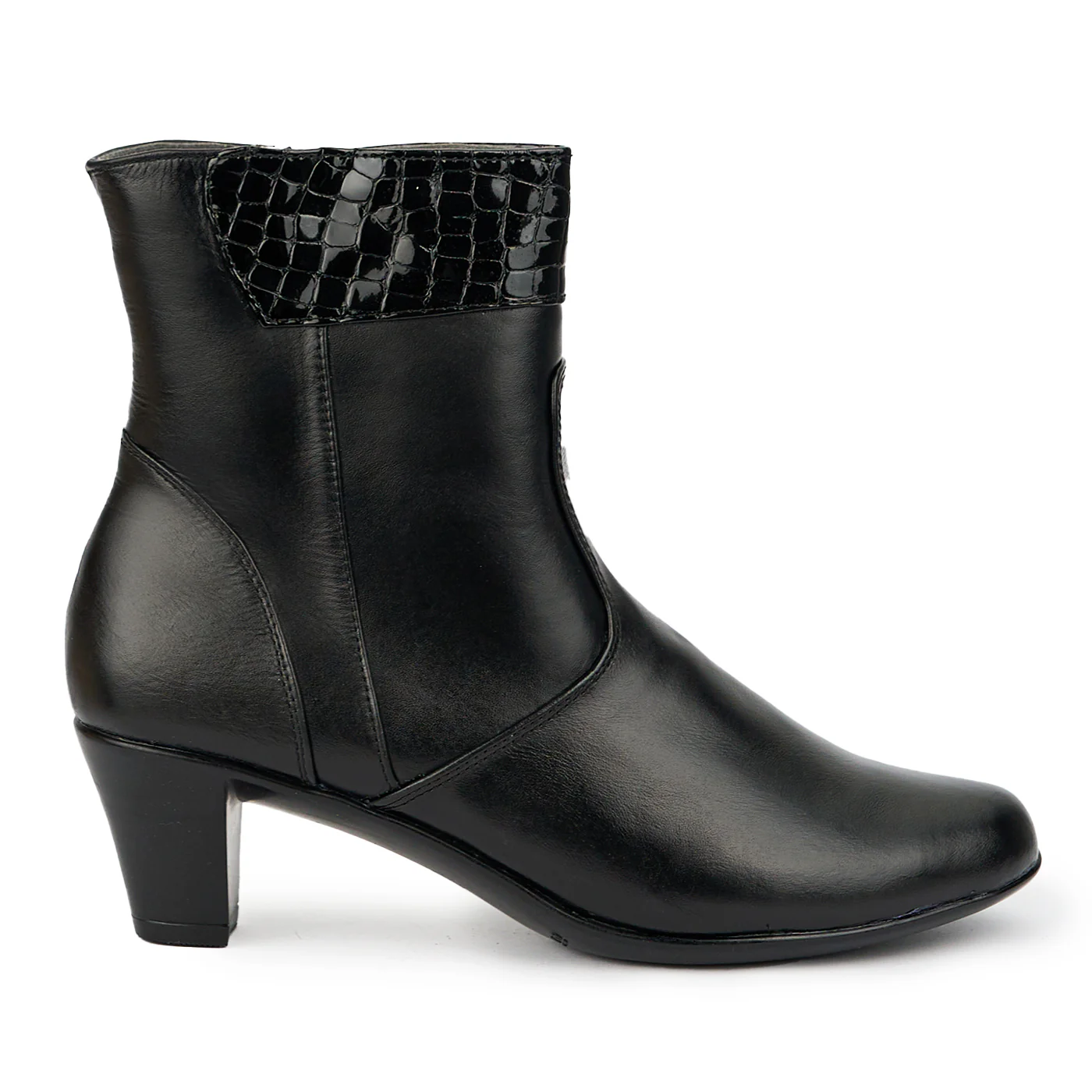 Botine dama din piele naturala neagra cu toc 6.5 cm 14788