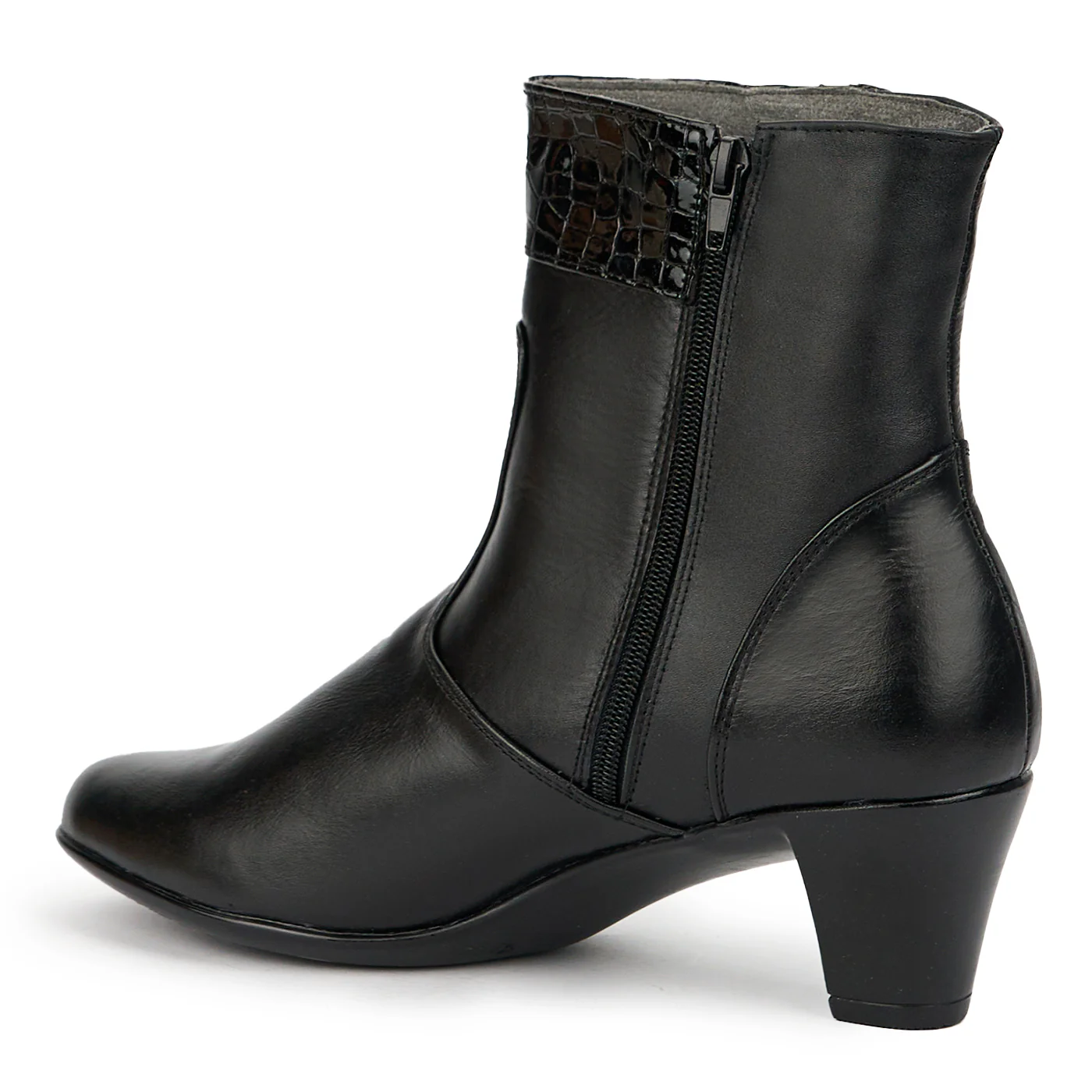 Botine dama din piele naturala neagra cu toc 6.5 cm 14788 - Image 2