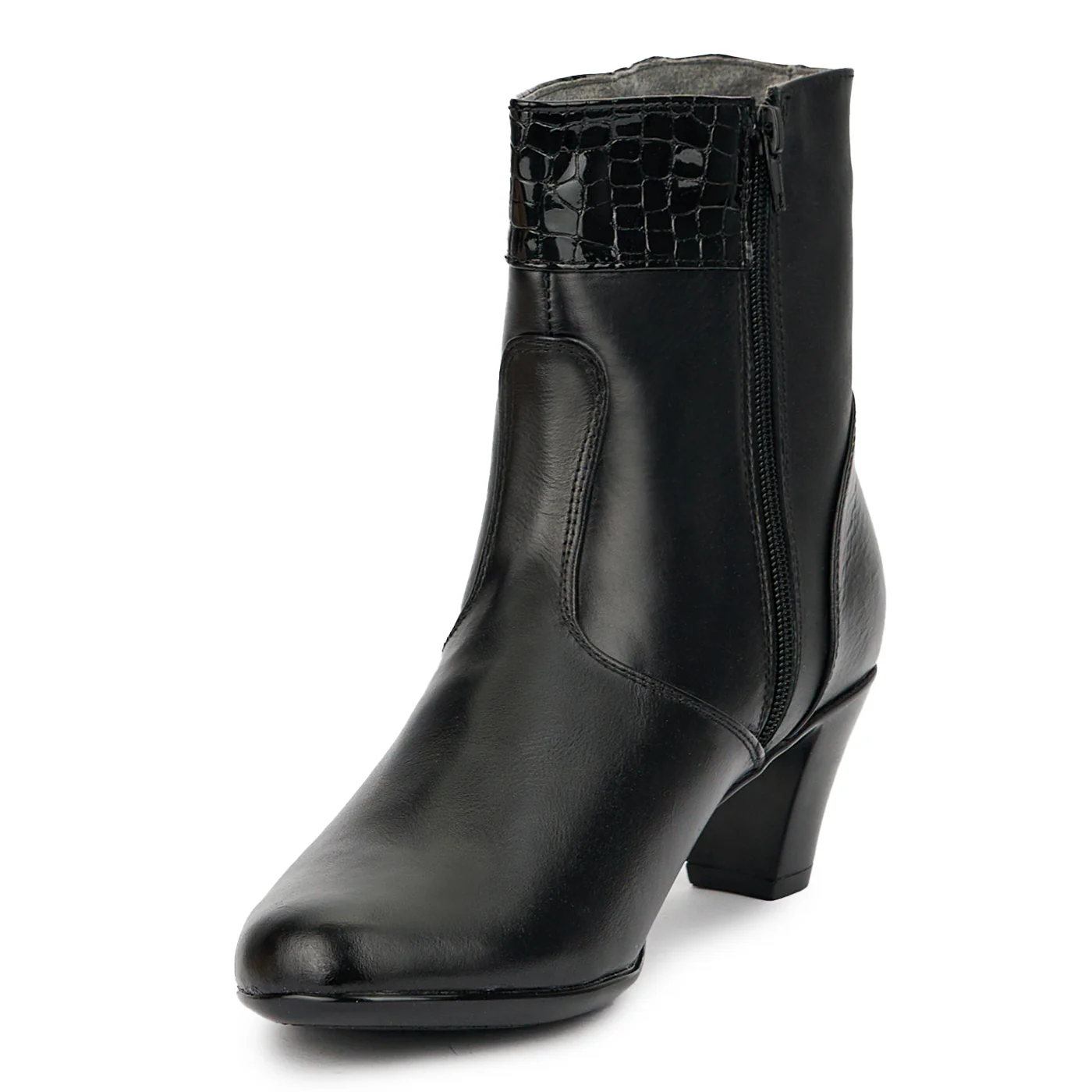 Botine dama din piele naturala neagra cu toc 6.5 cm 14788 - Image 3