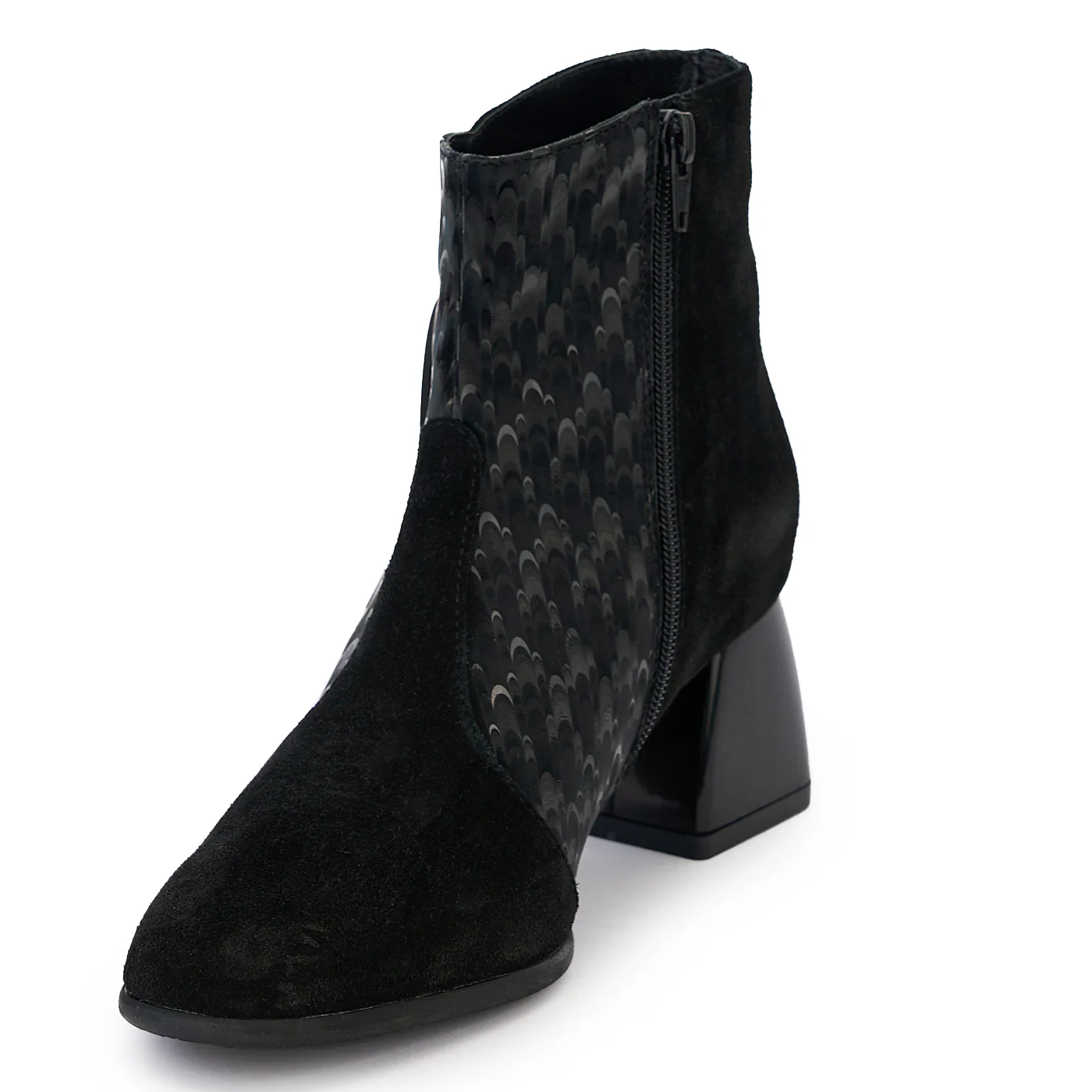 Botine dama din piele naturala neagra cu toc gros 14213 - Image 3