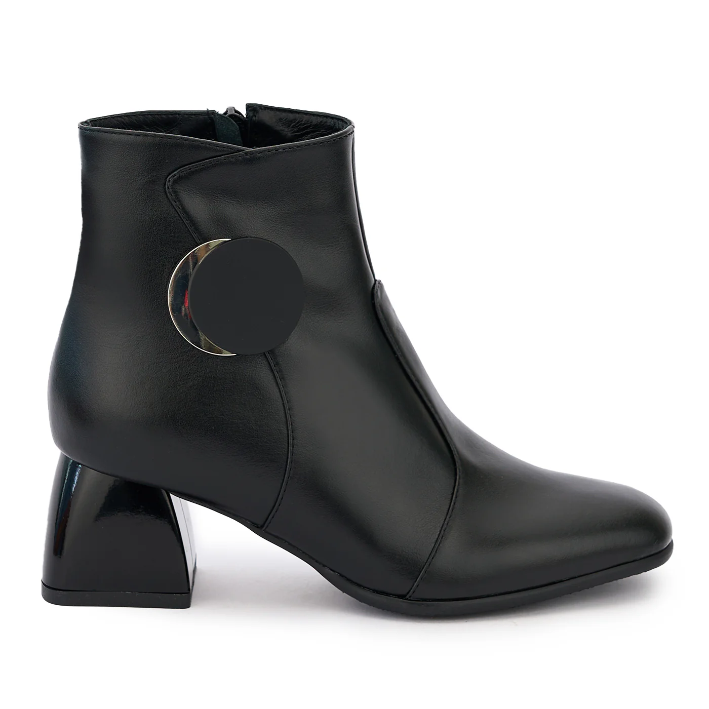 Botine dama din piele naturala neagra cu toc gros 14214