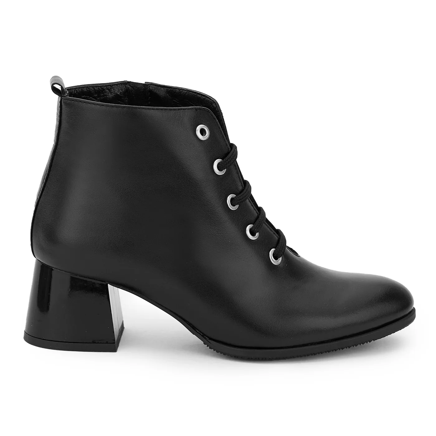 Botine dama din piele naturala neagra cu toc gros 14216