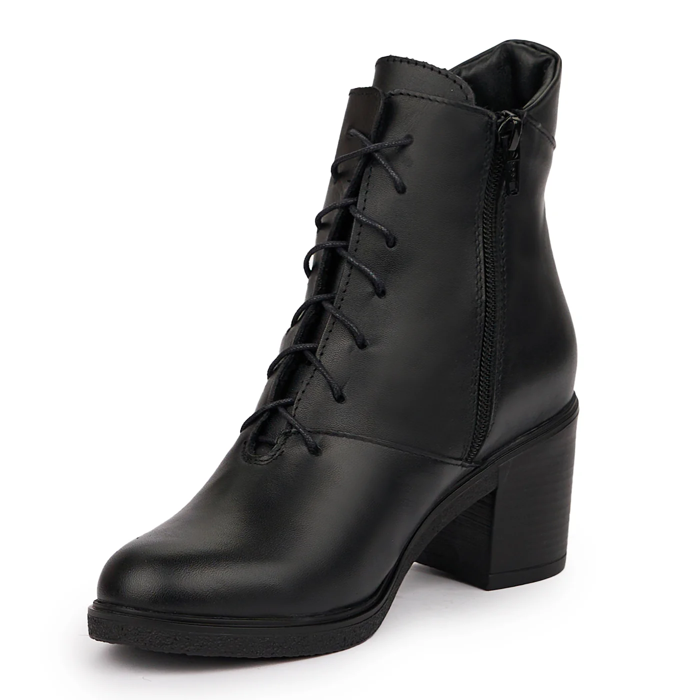 Botine dama din piele naturala neagra cu toc gros 14249 - Image 3