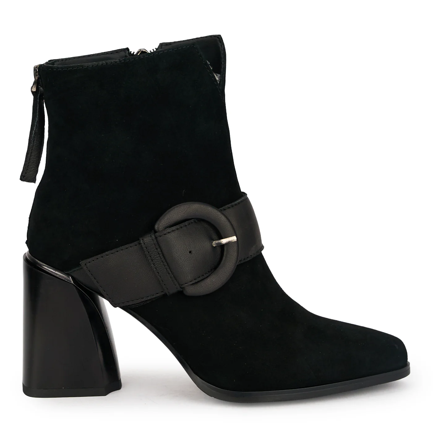 Botine dama din piele naturala neagra cu toc gros 8 cm 18961