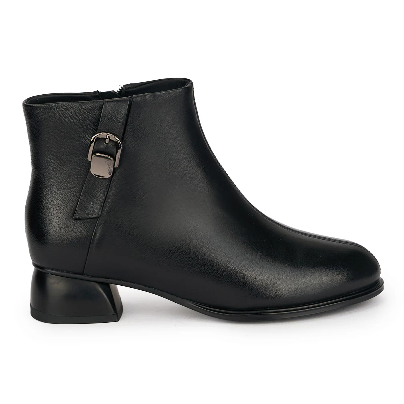 Botine dama din piele naturala neagra cu toc gros 3.5 cm 18967