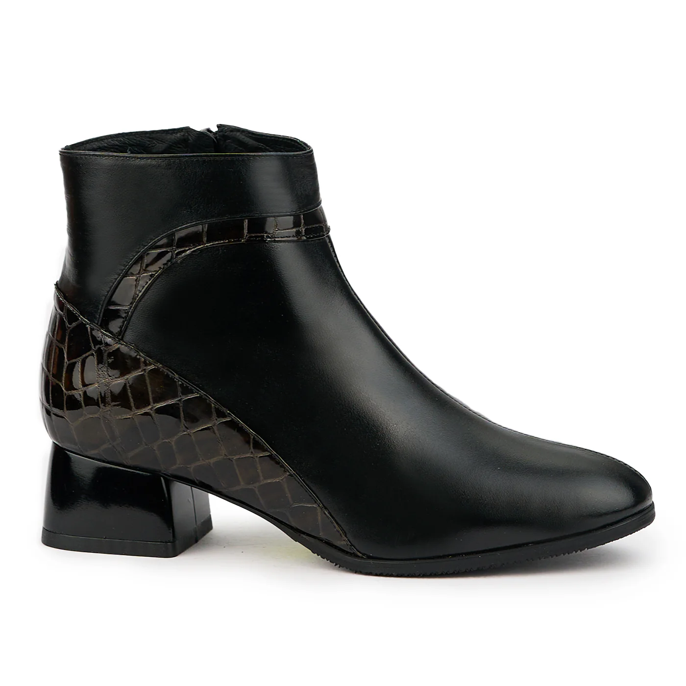Botine dama din piele naturala neagra cu toc gros 4 cm 14758