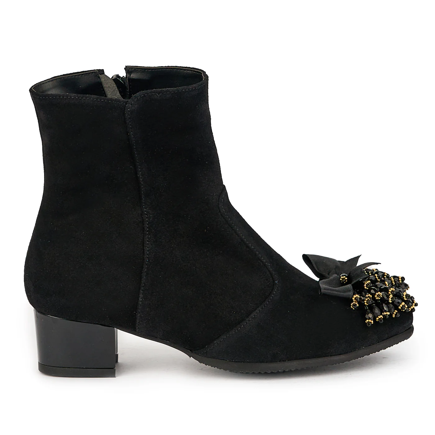 Botine dama din piele naturala neagra cu toc gros 4 cm 17343