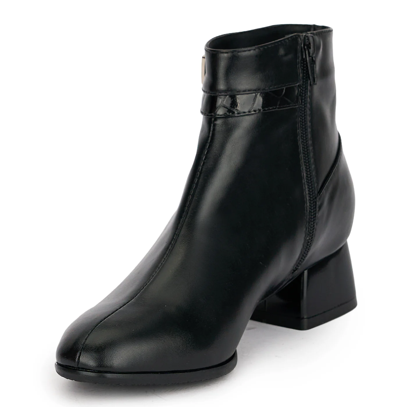 Botine dama din piele naturala neagra cu toc gros 4 cm 18937 - Image 3