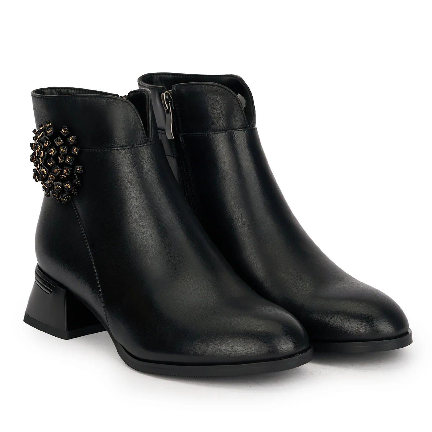 Botine dama din piele naturala neagra cu toc gros 4 cm 18963 - Image 4