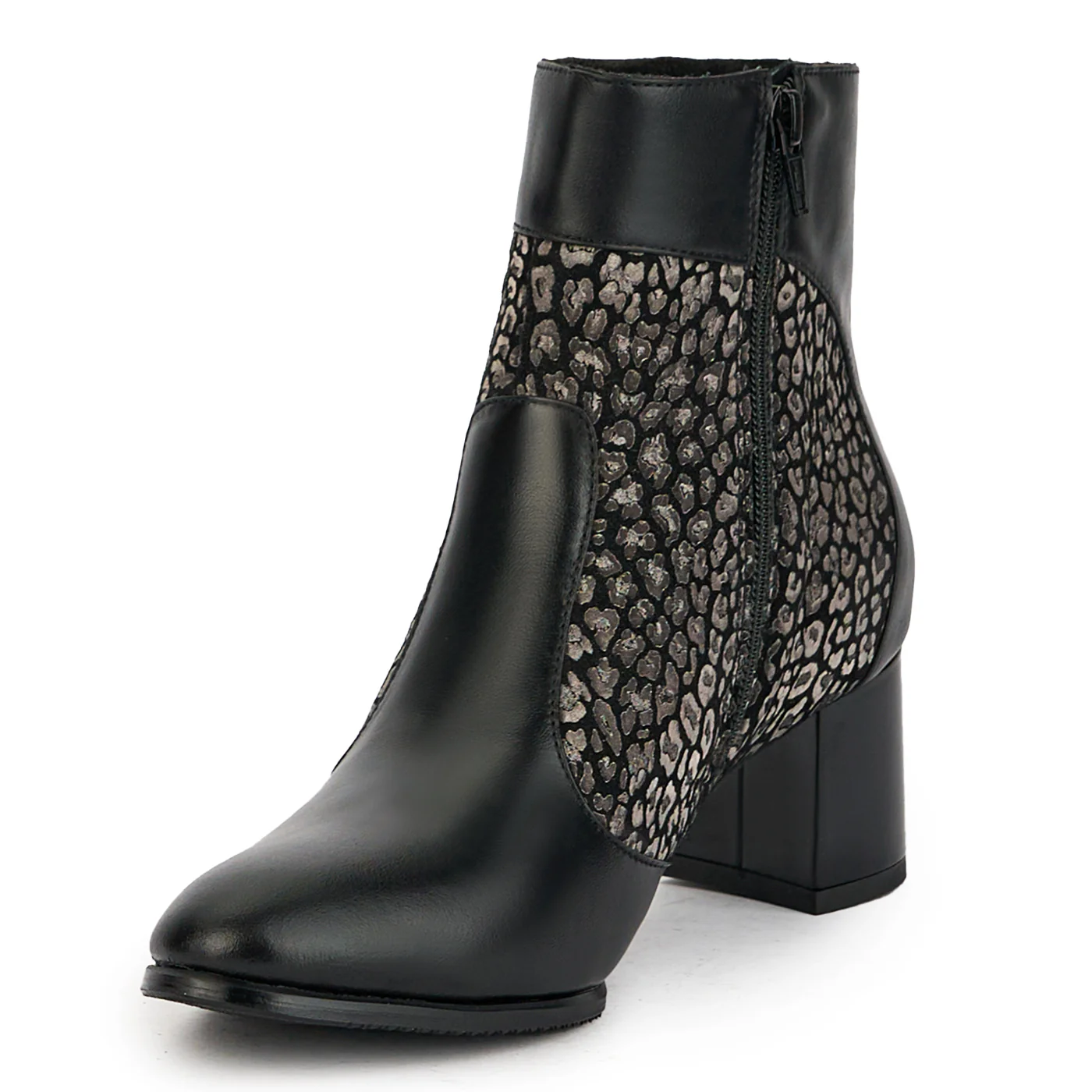 Botine dama din piele naturala neagra cu toc gros 5.5 cm 17333 - Image 3