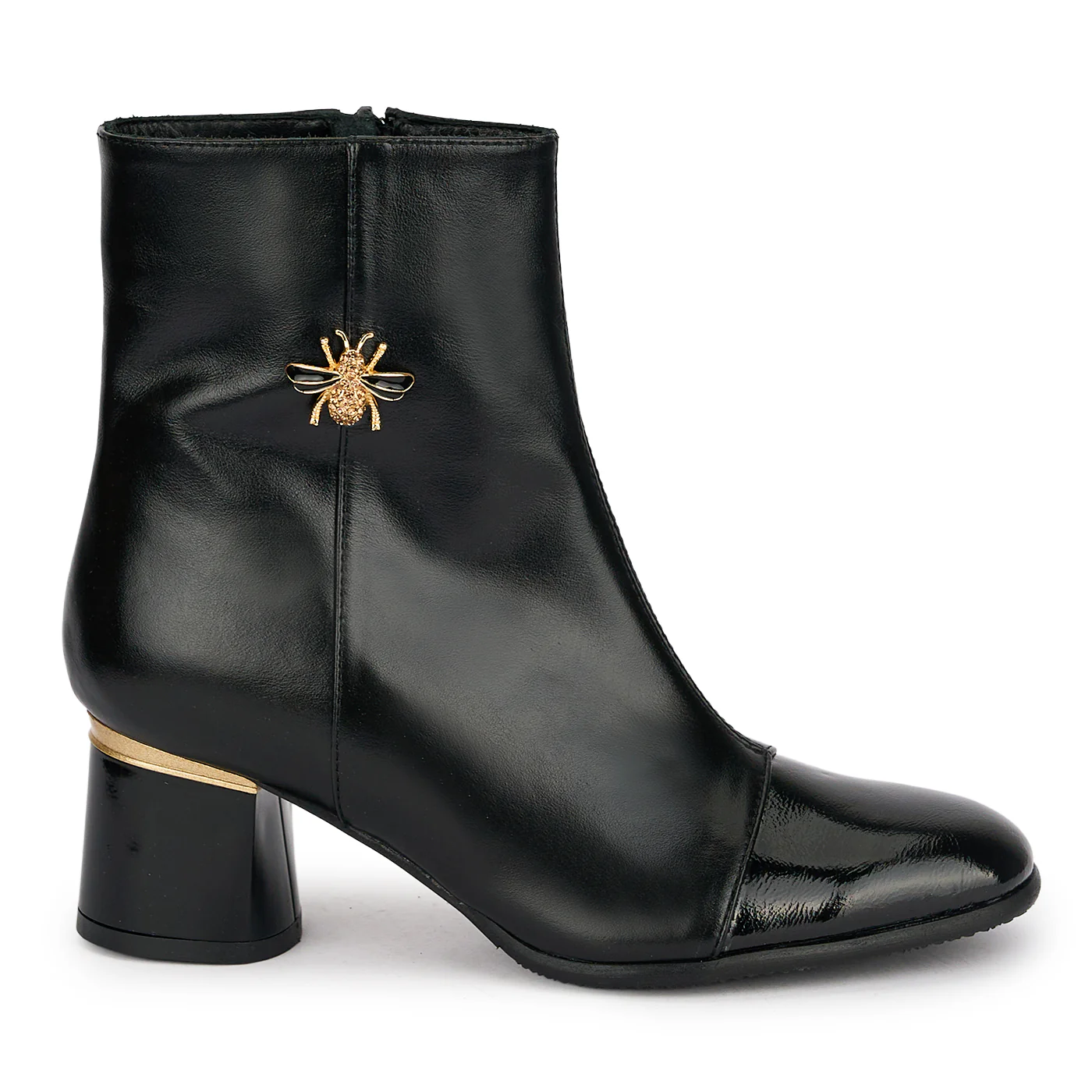 Botine dama din piele naturala neagra cu toc gros 5.5 cm 18910