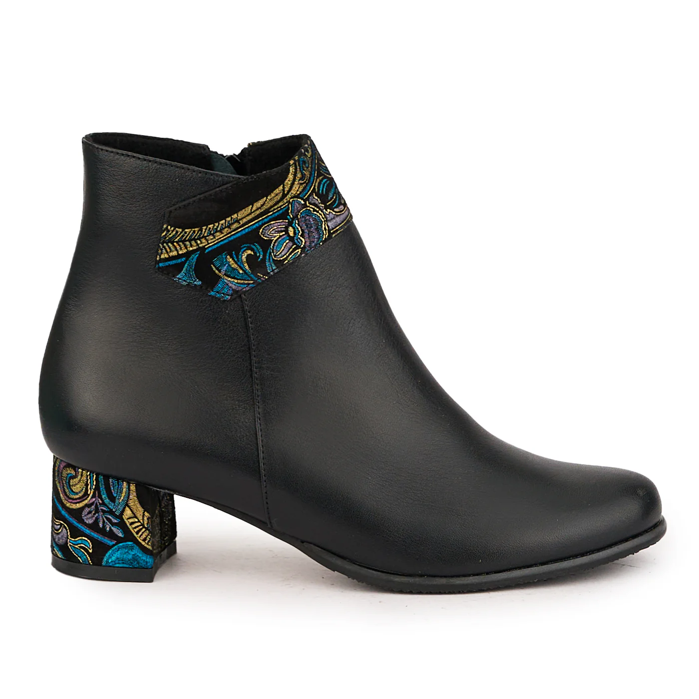 Botine dama din piele naturala neagra cu toc gros 5 cm 16805