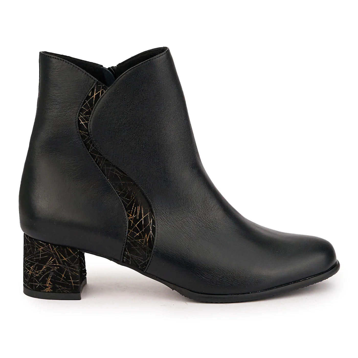 Botine dama din piele naturala neagra cu toc gros 5 cm 16806