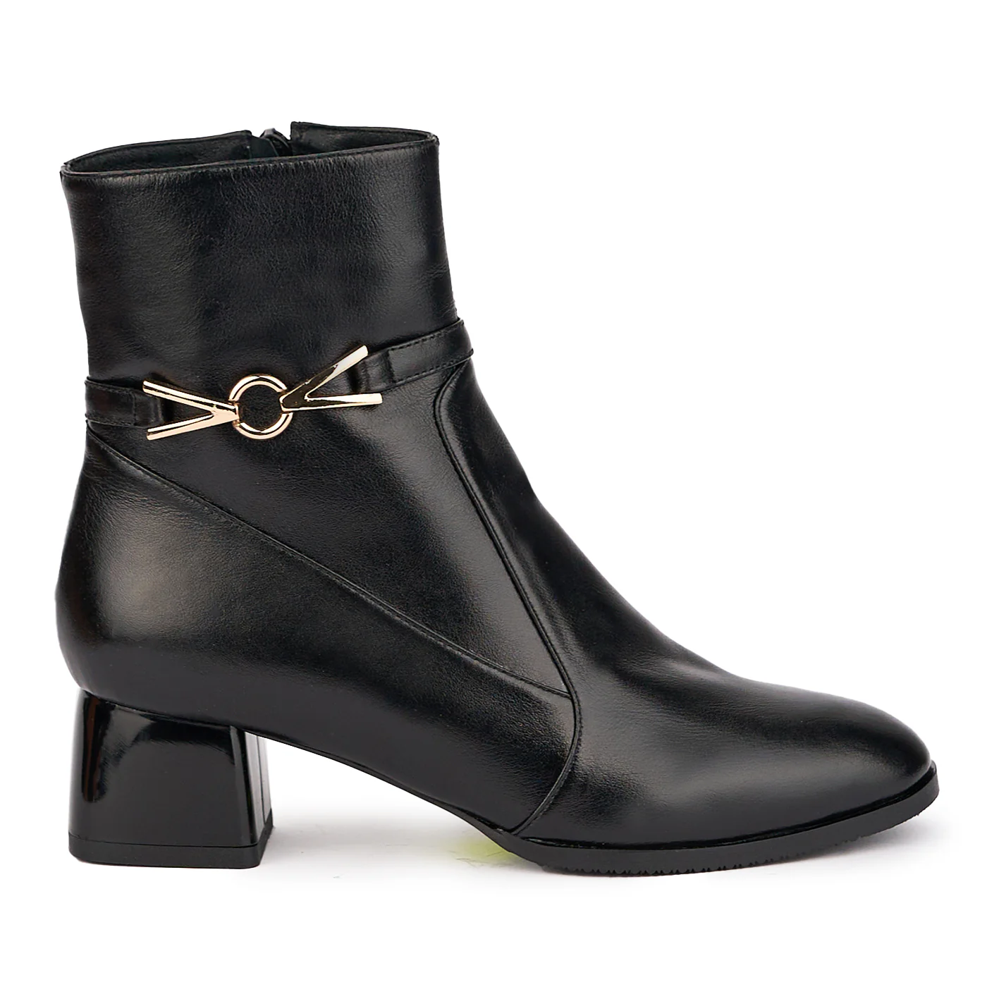 Botine dama din piele naturala neagra cu toc gros 5 cm 17085