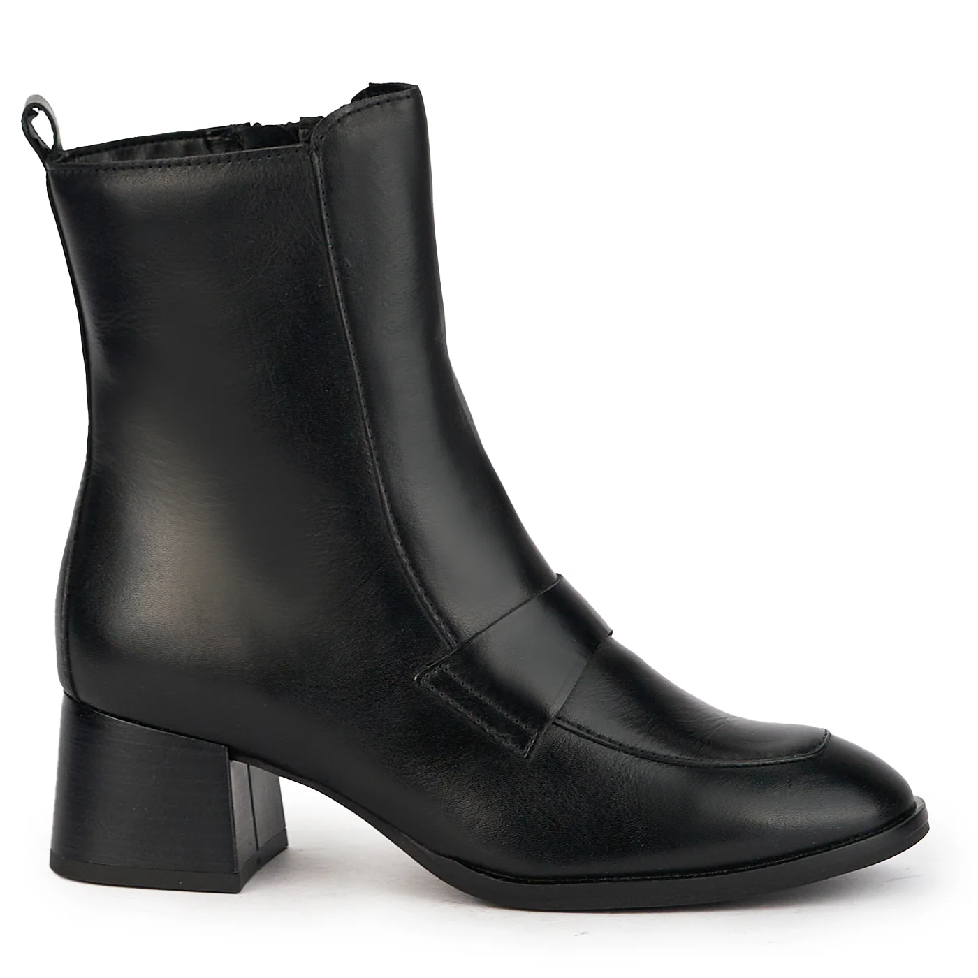 Botine dama din piele naturala neagra cu toc gros 5 cm 17234