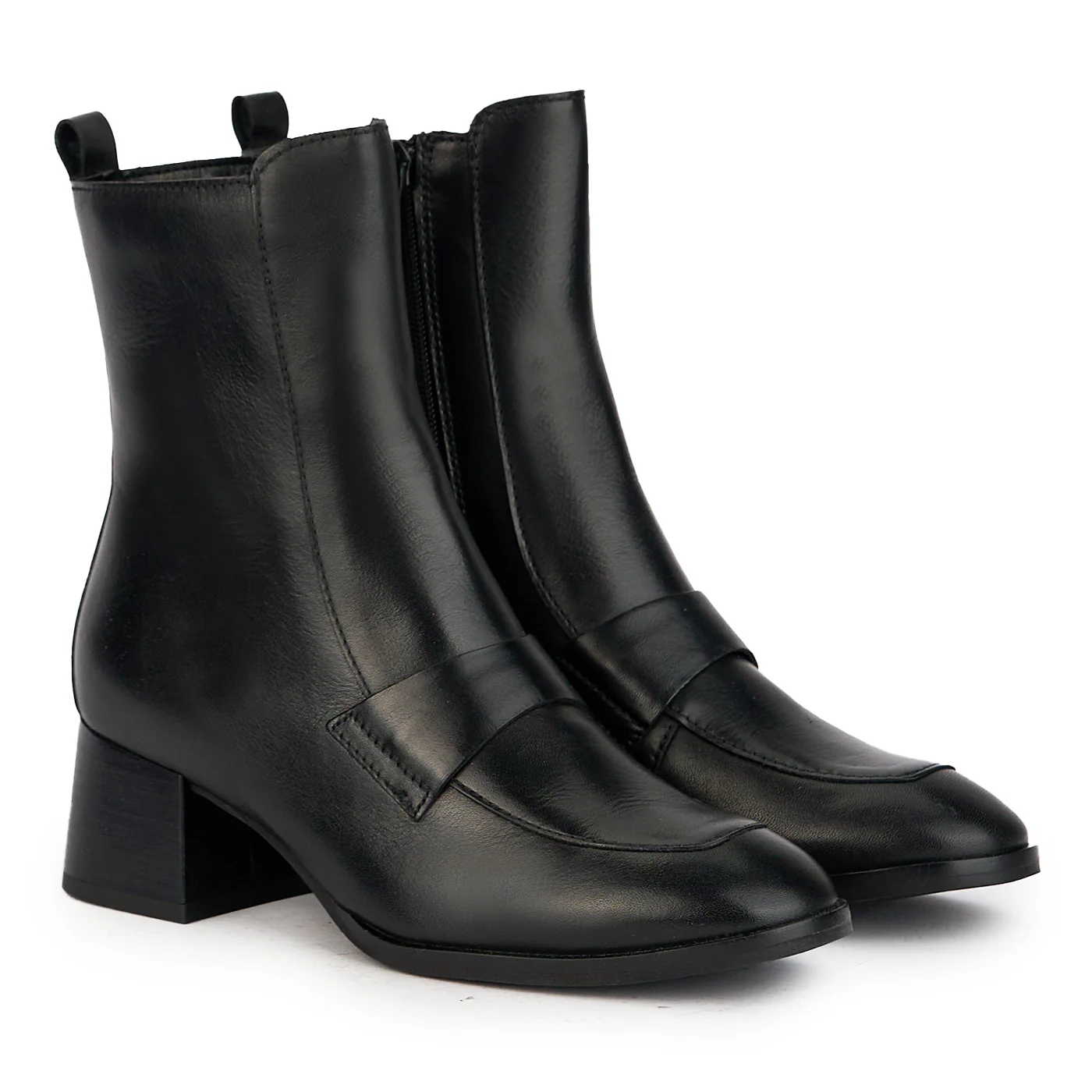 Botine dama din piele naturala neagra cu toc gros 5 cm 17234 - Image 4