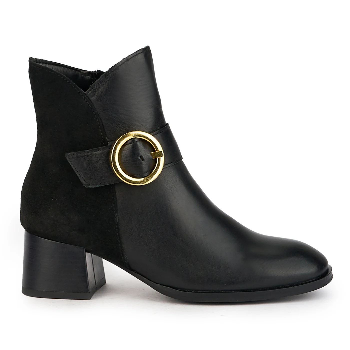 Botine dama din piele naturala neagra cu toc gros 5 cm 17236
