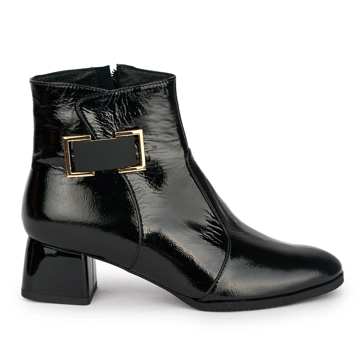 Botine dama din piele naturala neagra cu toc gros 5 cm 18925