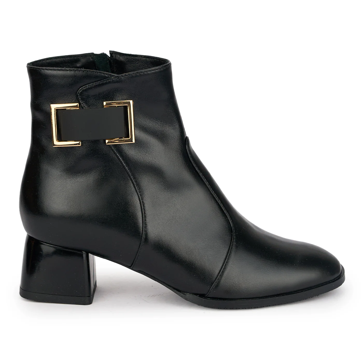Botine dama din piele naturala neagra cu toc gros 5 cm 18926