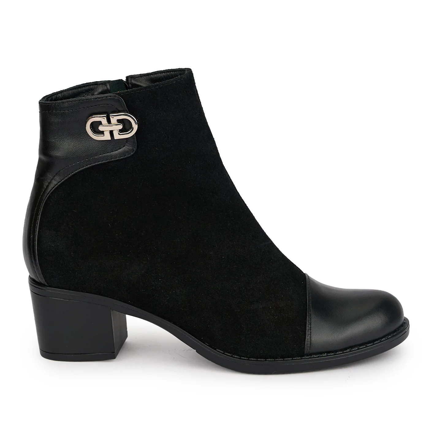 Botine dama din piele naturala neagra cu toc gros 5 cm 18942