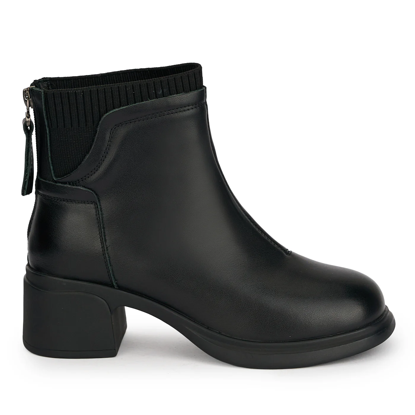 Botine dama din piele naturala neagra cu toc gros 5 cm 18966