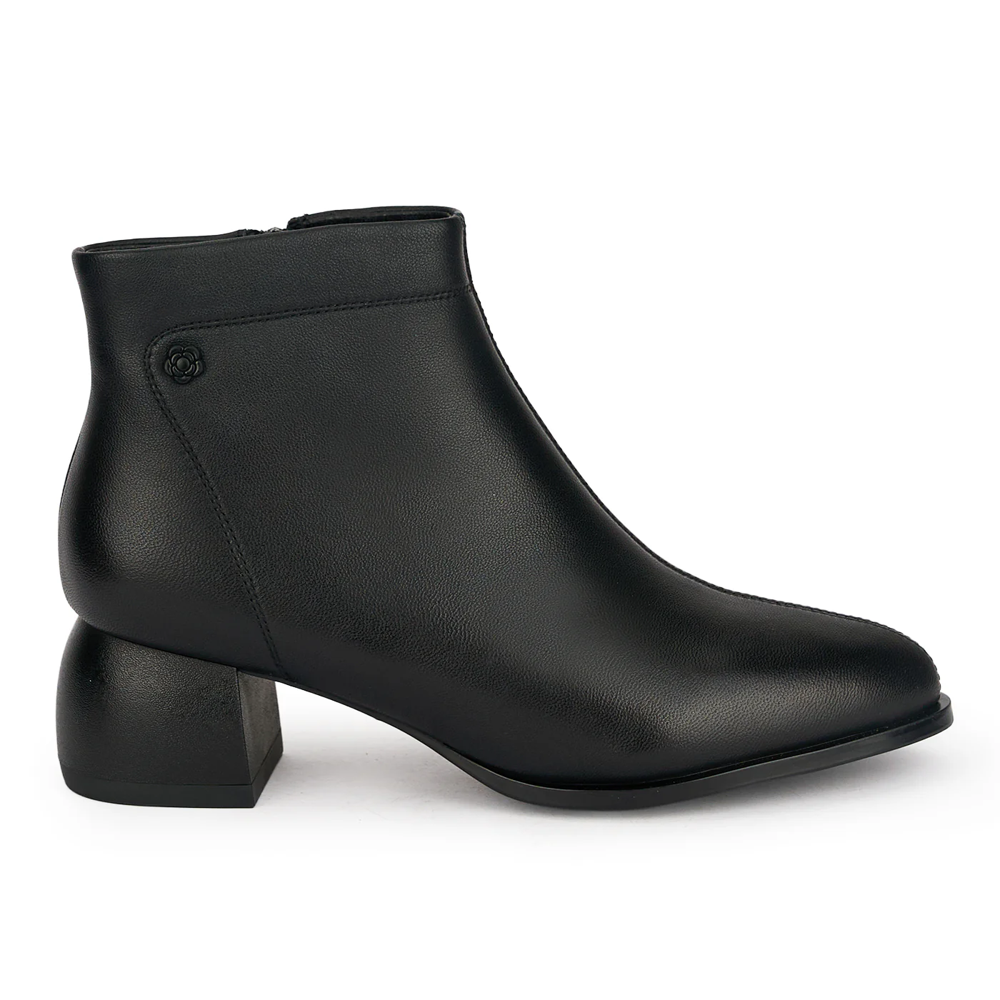 Botine dama din piele naturala neagra cu toc gros 5 cm 18969