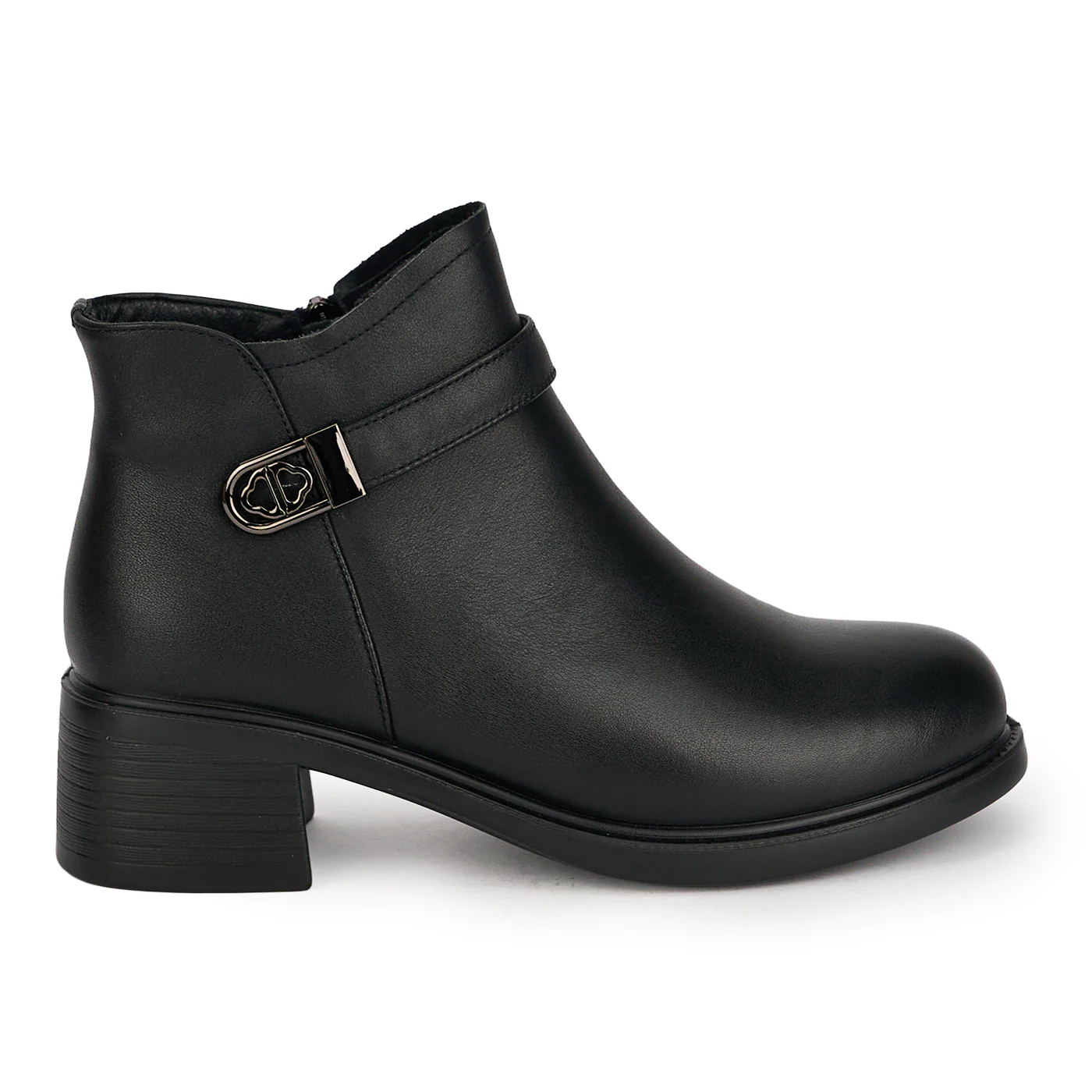Botine dama din piele naturala neagra cu toc gros 5 cm 19013