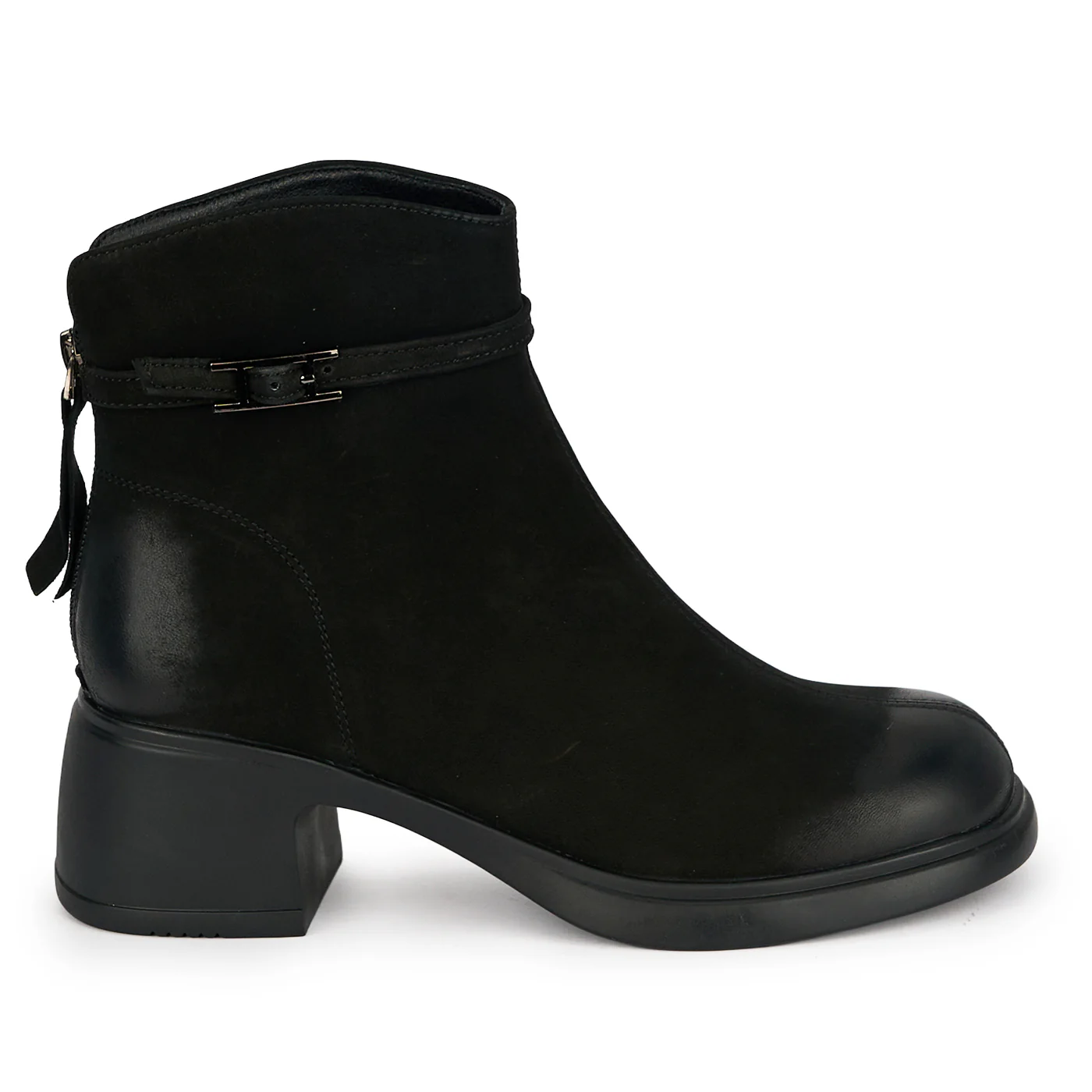 Botine dama din piele naturala neagra cu toc gros 5 cm 19029