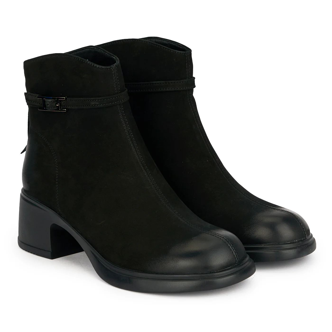 Botine dama din piele naturala neagra cu toc gros 5 cm 19029 - Image 4