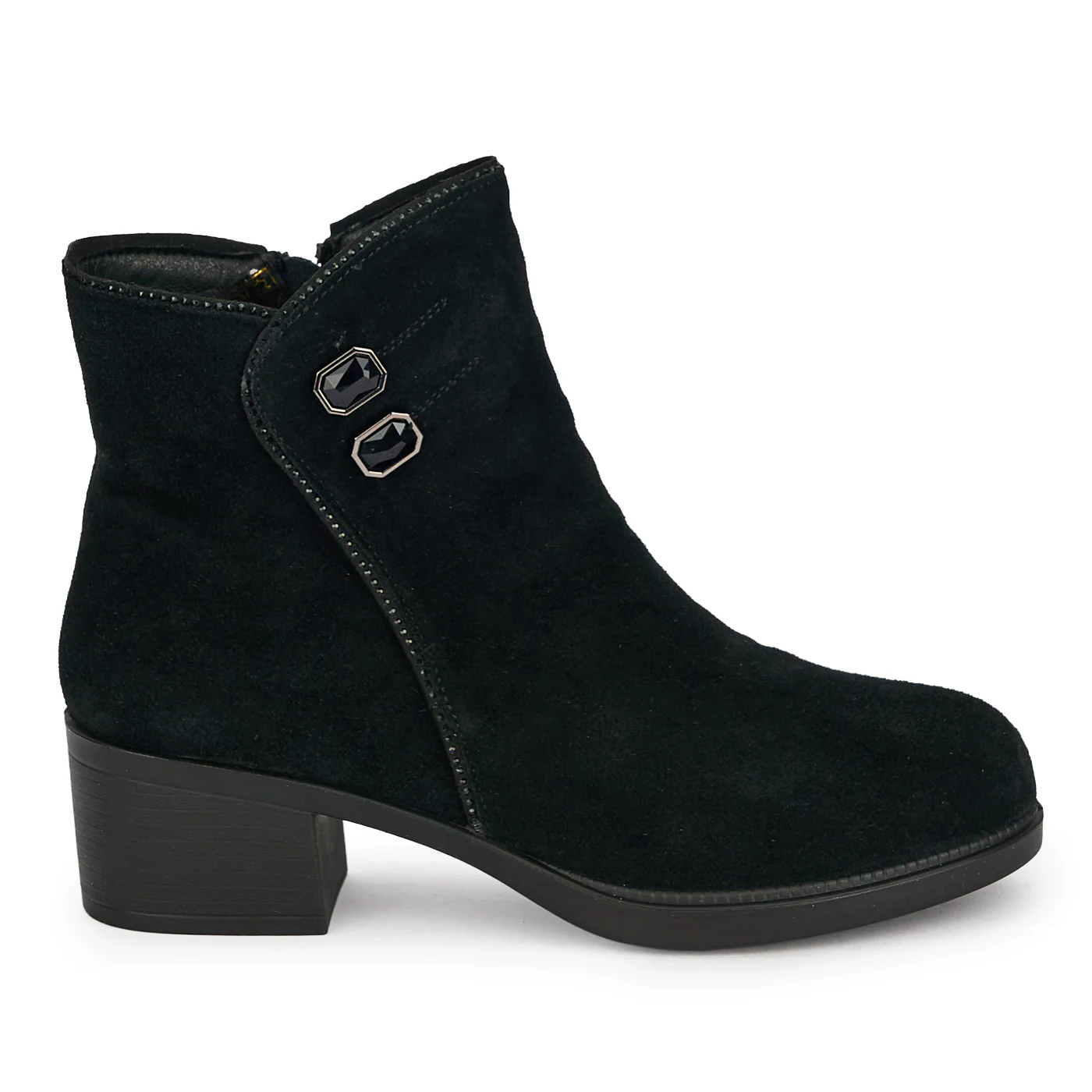 Botine dama din piele naturala neagra cu toc gros 5 cm 19053