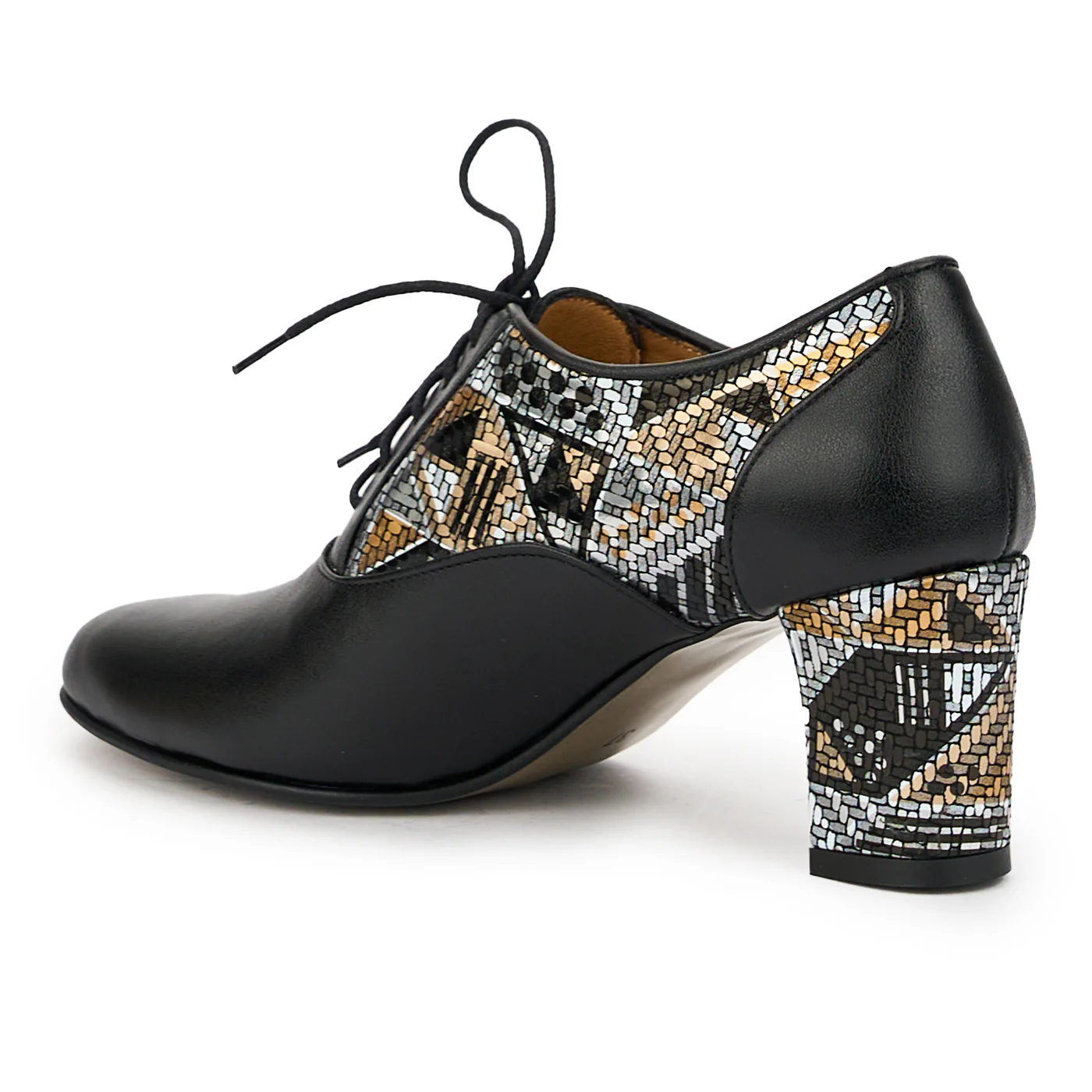 Botine dama din piele naturala neagra cu toc gros 6.5 cm 14856 - Image 2