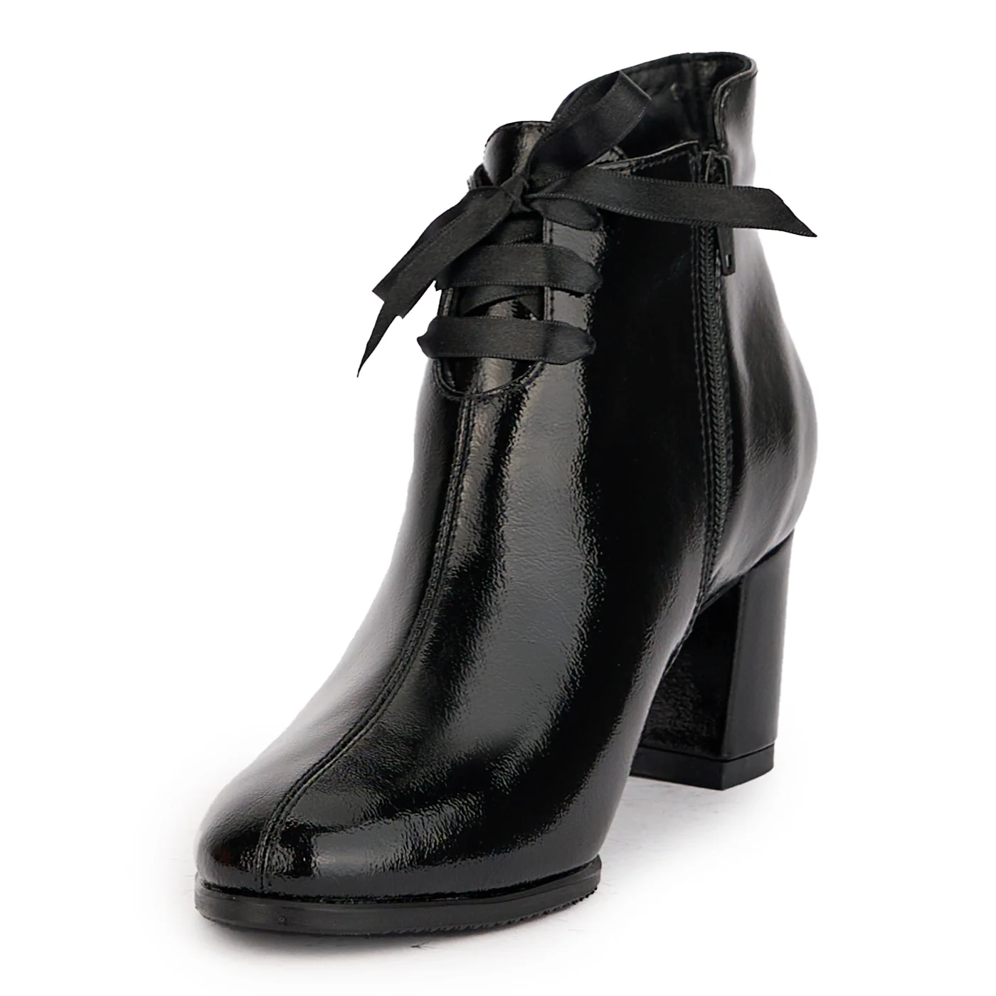 Botine dama din piele naturala neagra cu toc gros 6.5 cm 17157 - Image 3
