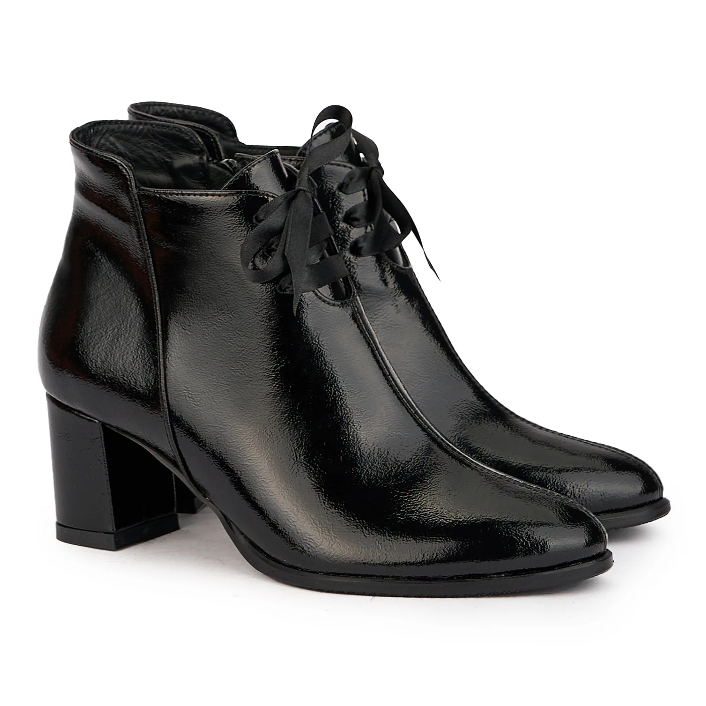 Botine dama din piele naturala neagra cu toc gros 6.5 cm 17157 - Image 4