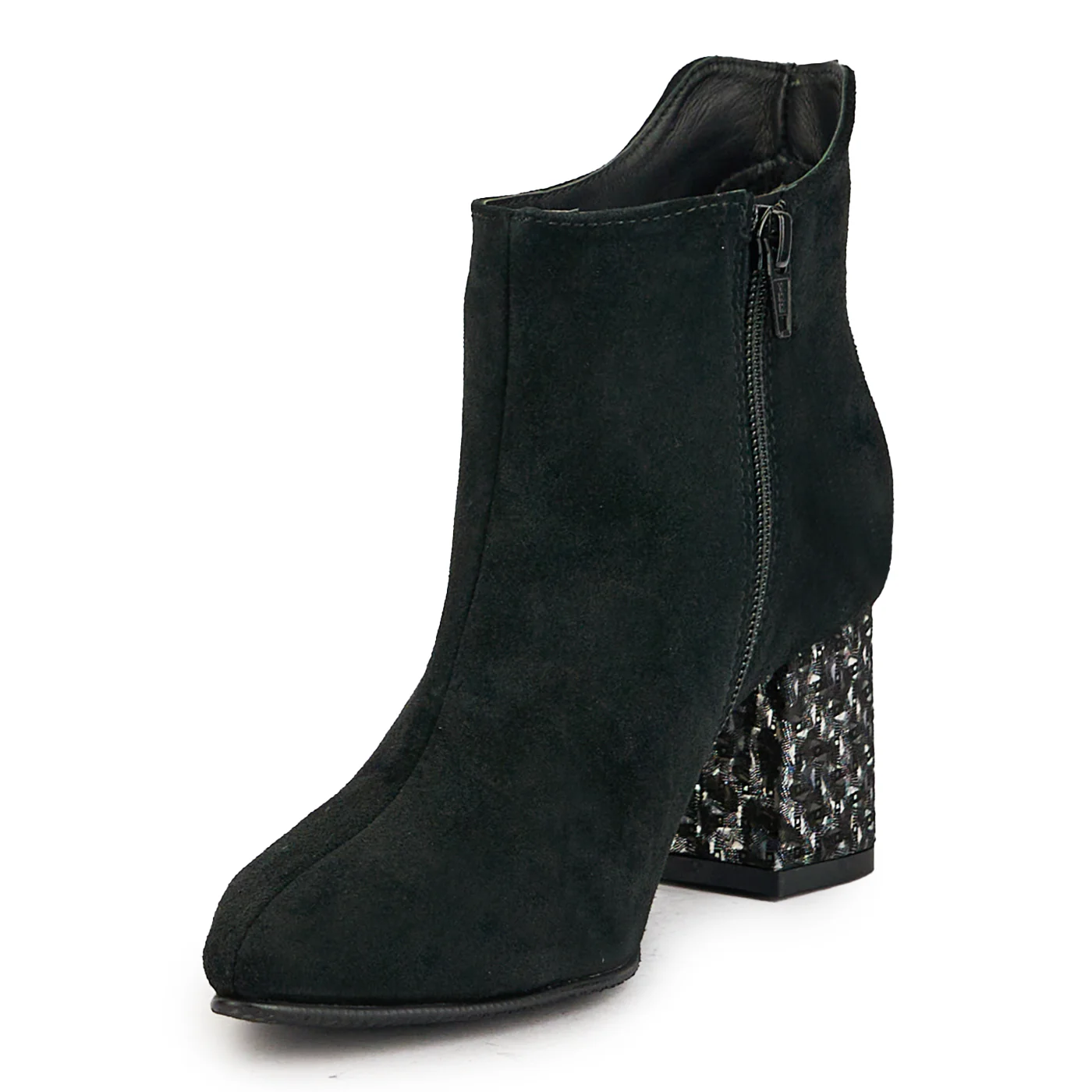 Botine dama din piele naturala neagra cu toc gros 6.5 cm 17336 - Image 3