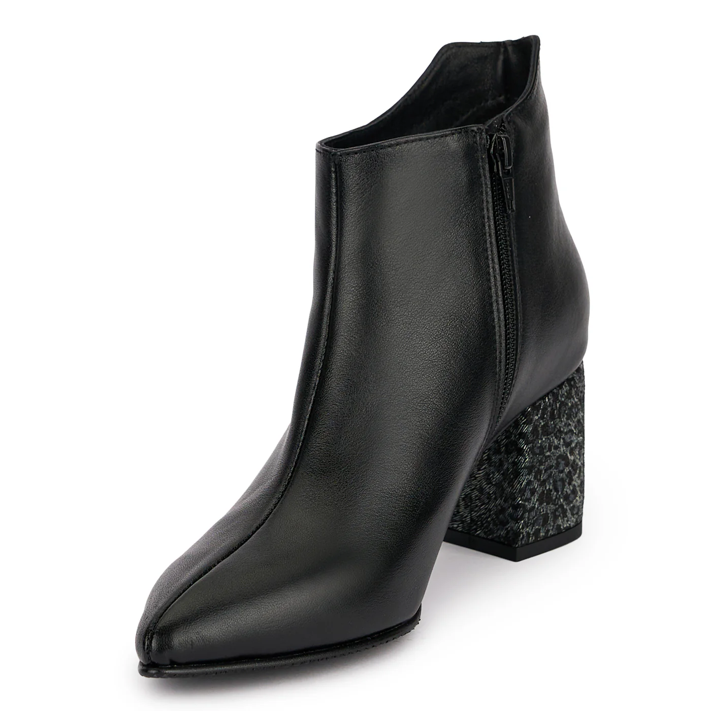 Botine dama din piele naturala neagra cu toc gros 6.5 cm 18851 - Image 3