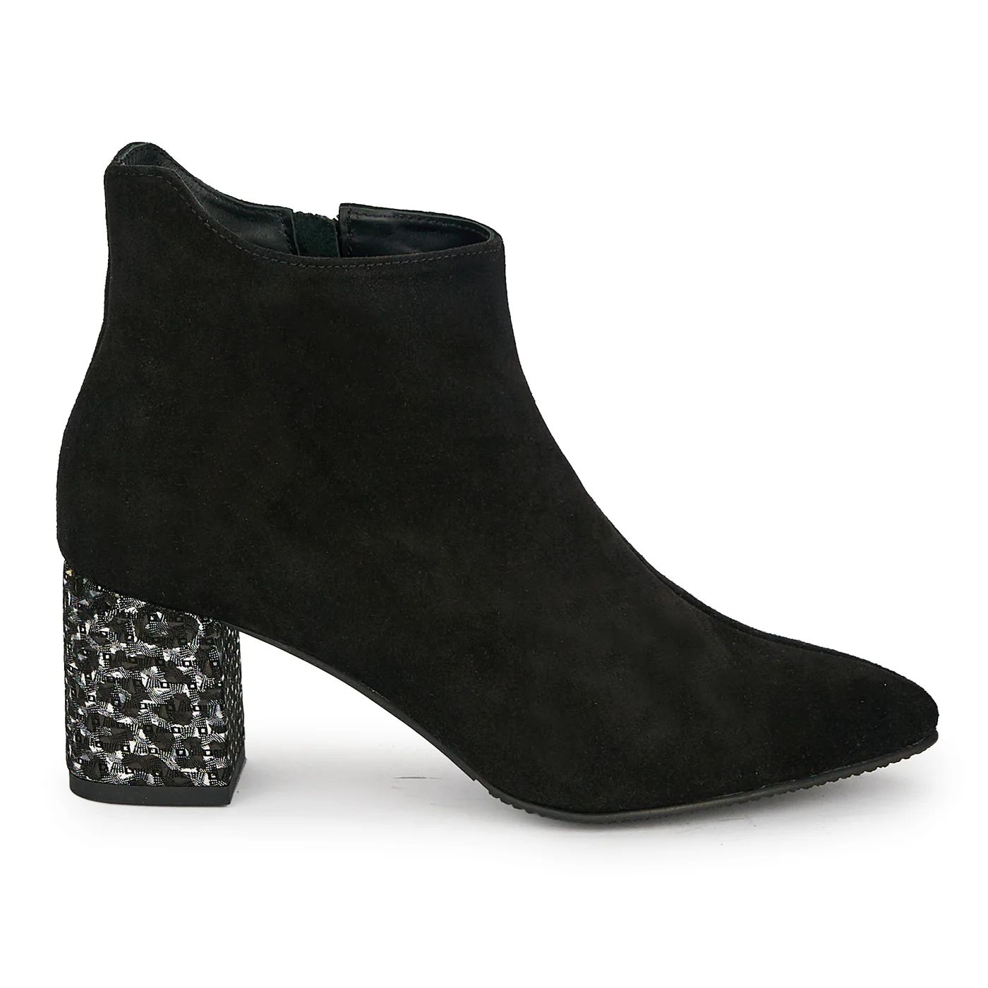 Botine dama din piele naturala neagra cu toc gros 6.5 cm 19311
