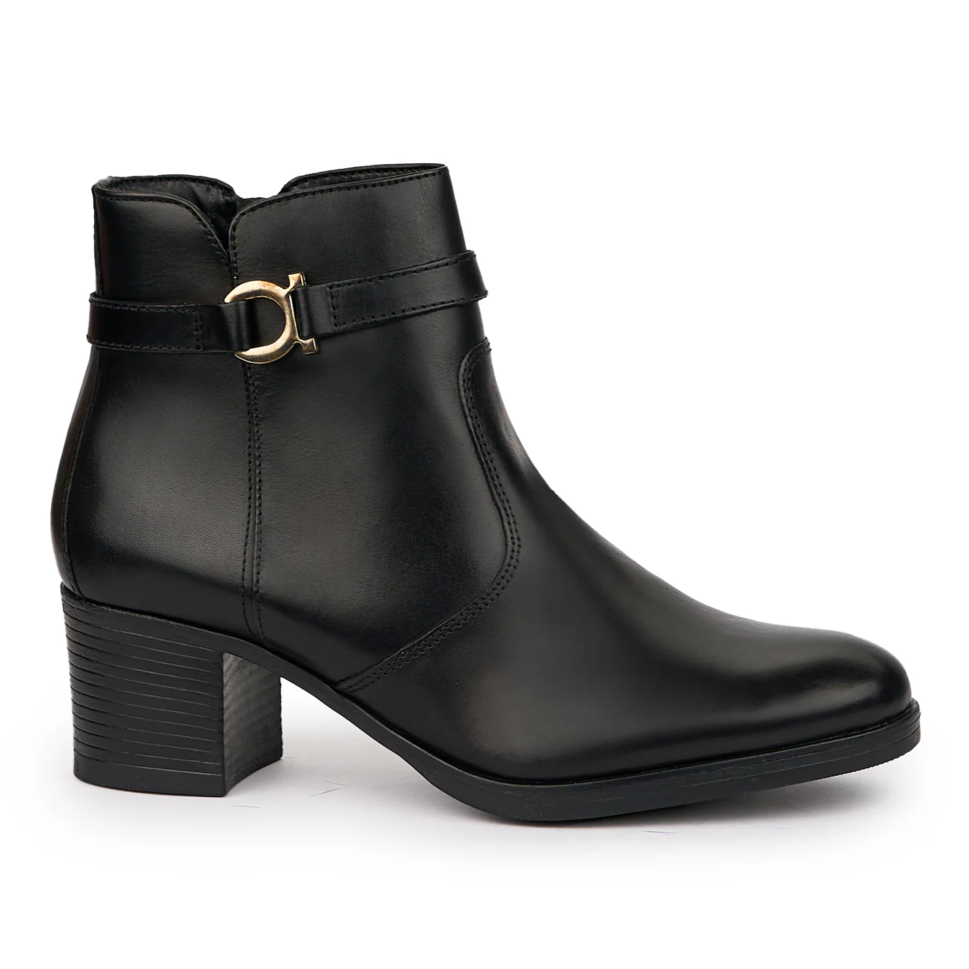 Botine dama din piele naturala neagra cu toc gros 6 cm 14245