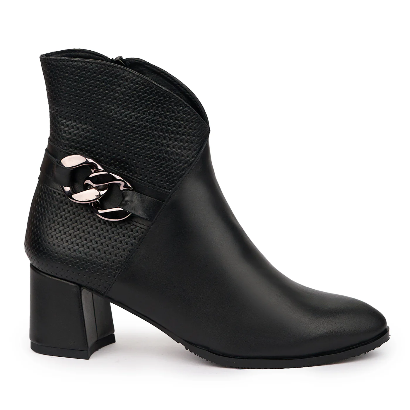 Botine dama din piele naturala neagra cu toc gros 6 cm 14261