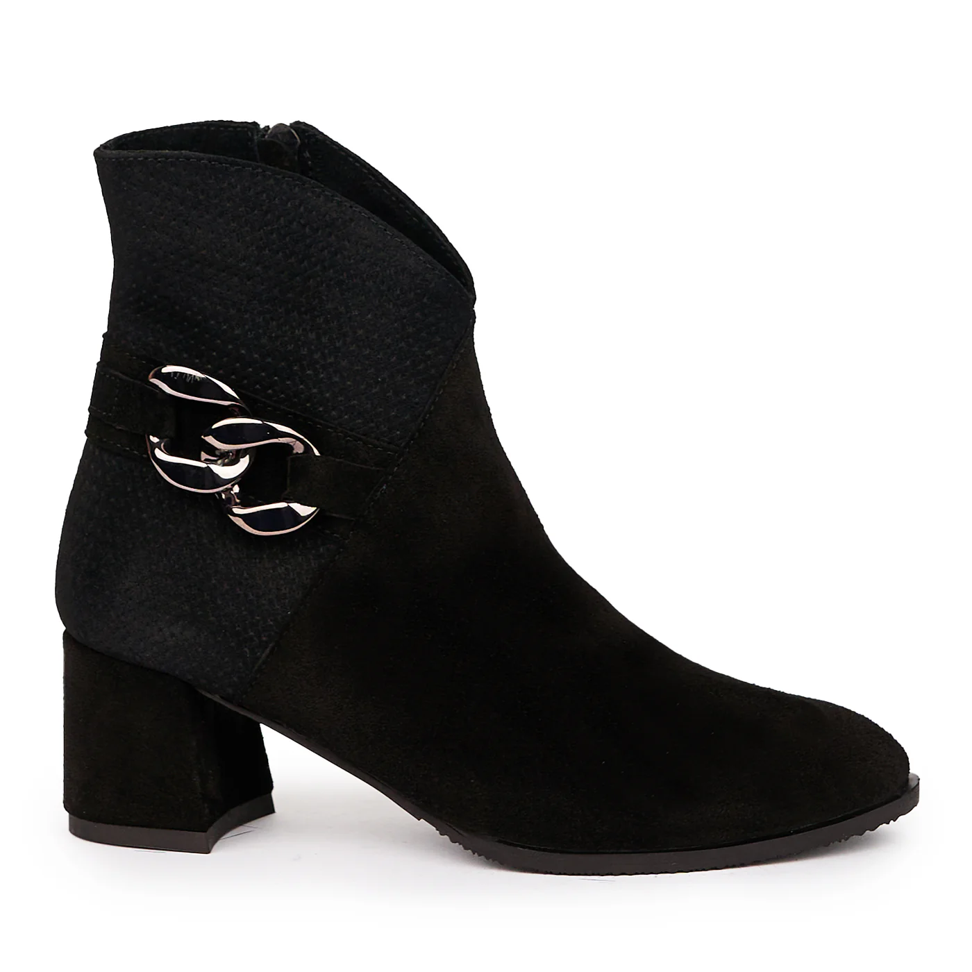 Botine dama din piele naturala neagra cu toc gros 6 cm 14262