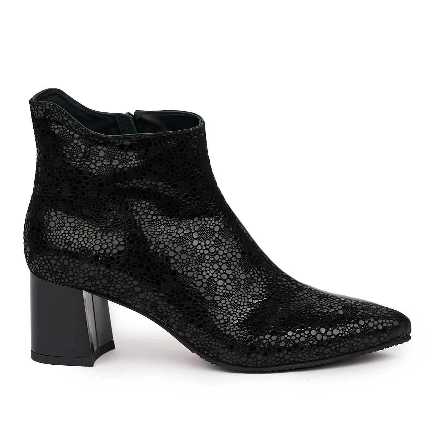 Botine dama din piele naturala neagra cu toc gros 6 cm 14315