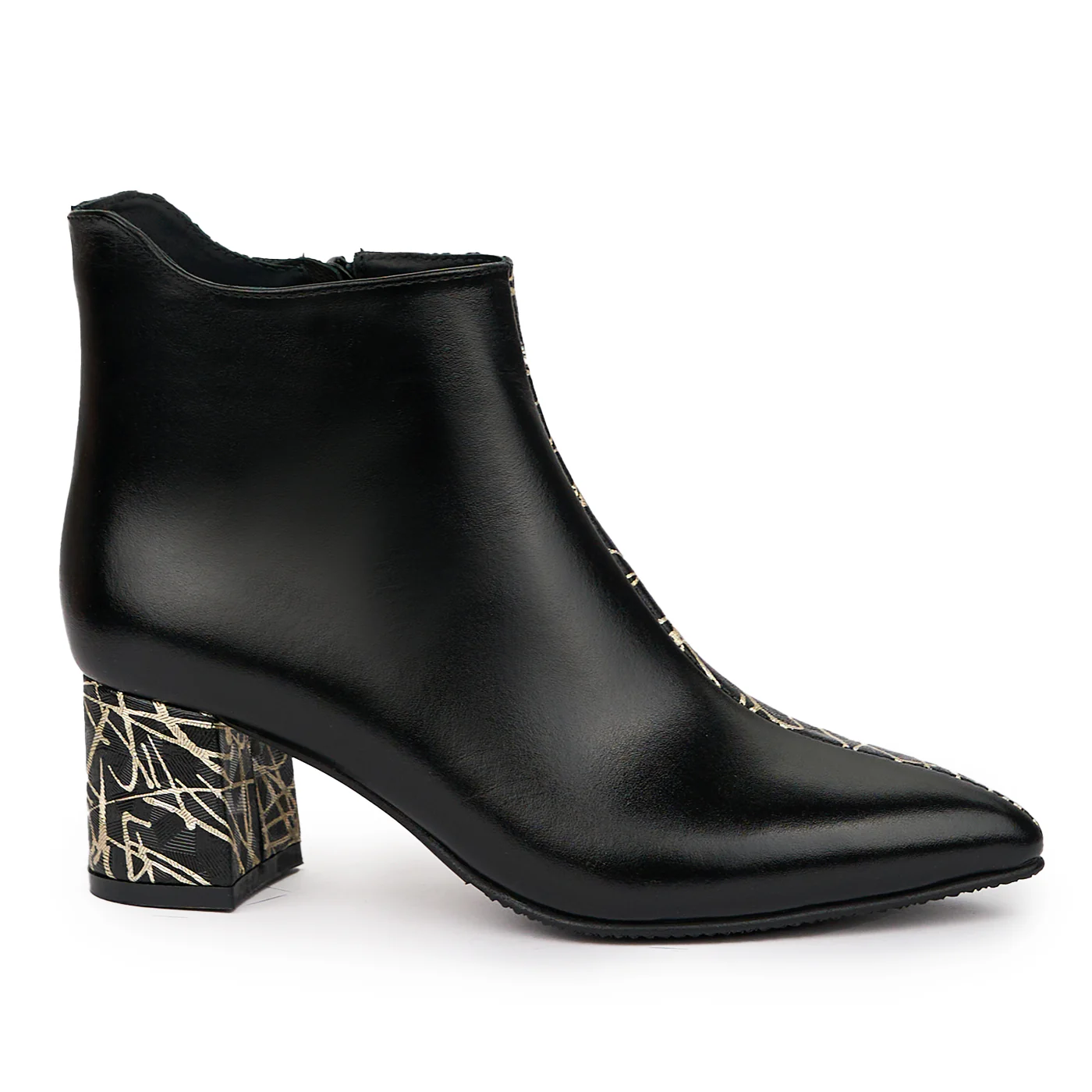 Botine dama din piele naturala neagra cu toc gros 6 cm 14323