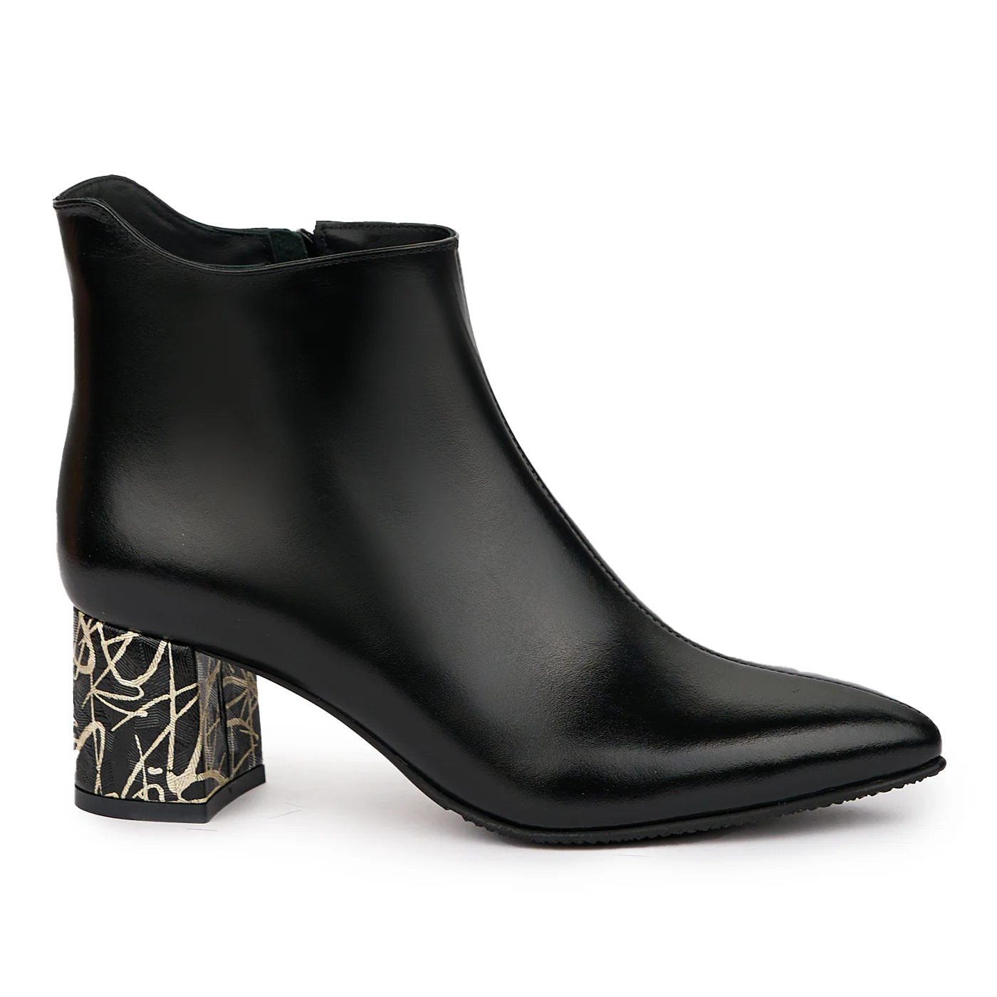 Botine dama din piele naturala neagra cu toc gros 6 cm 14324