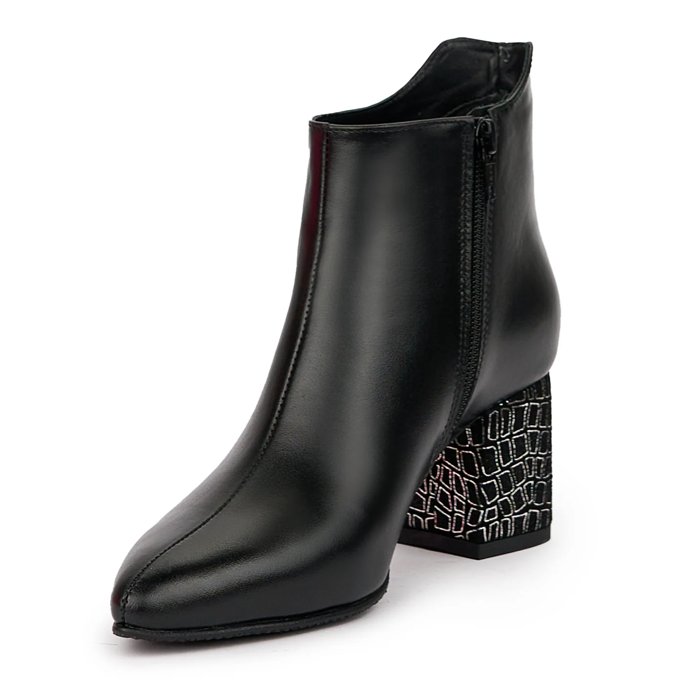 Botine dama din piele naturala neagra cu toc gros 6 cm 14442 - Image 3