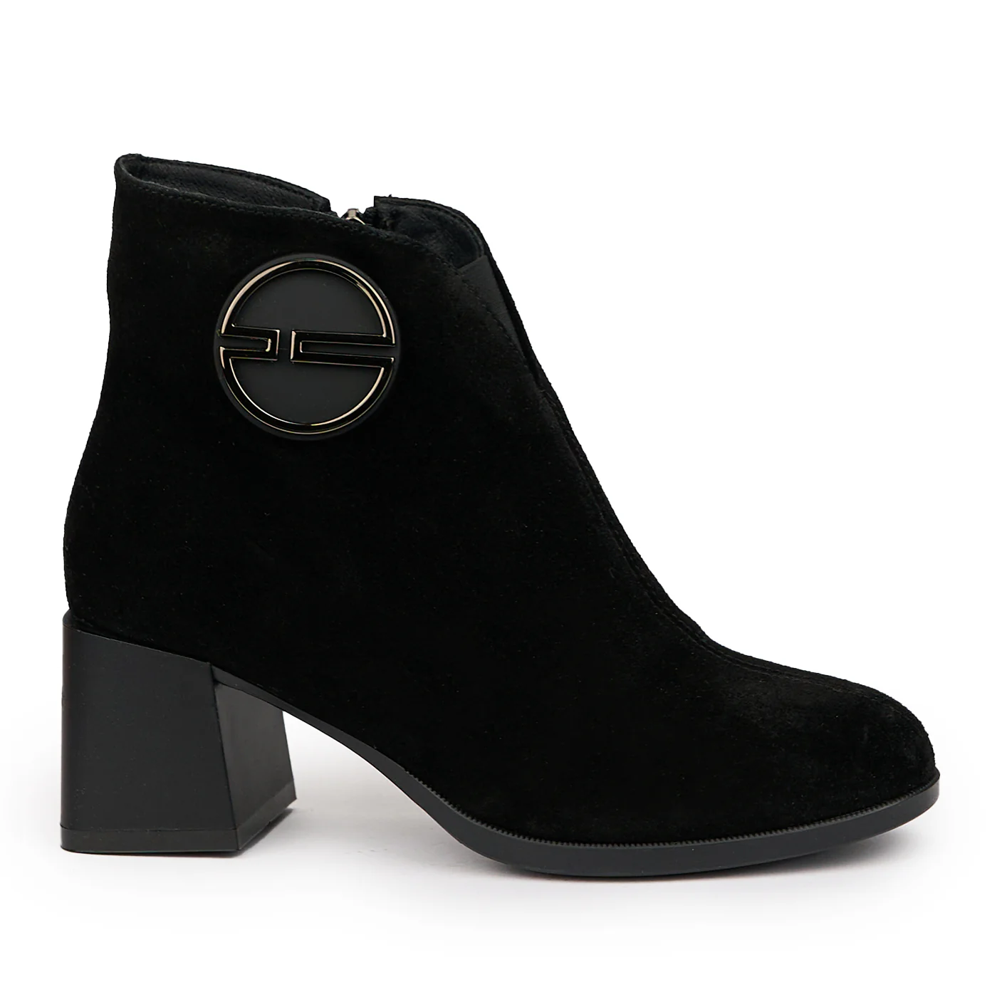 Botine dama din piele naturala neagra cu toc gros 6 cm 14532