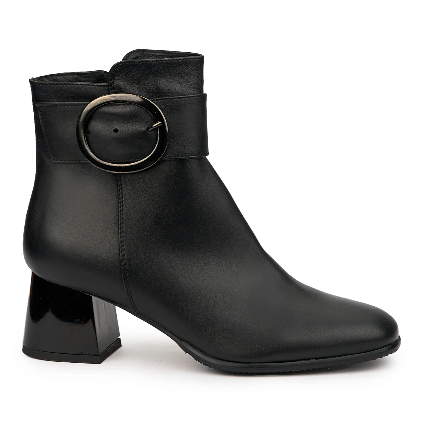 Botine dama din piele naturala neagra cu toc gros 6 cm 14550