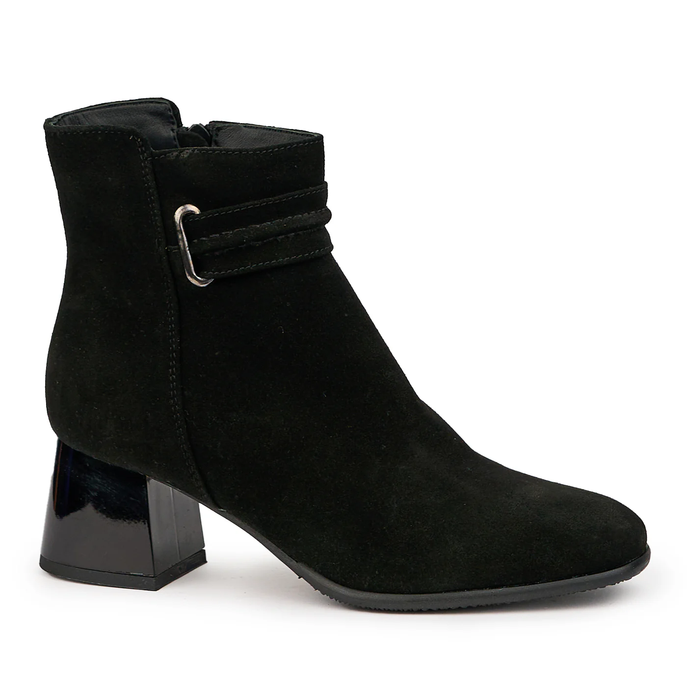 Botine dama din piele naturala neagra cu toc gros 6 cm 14551