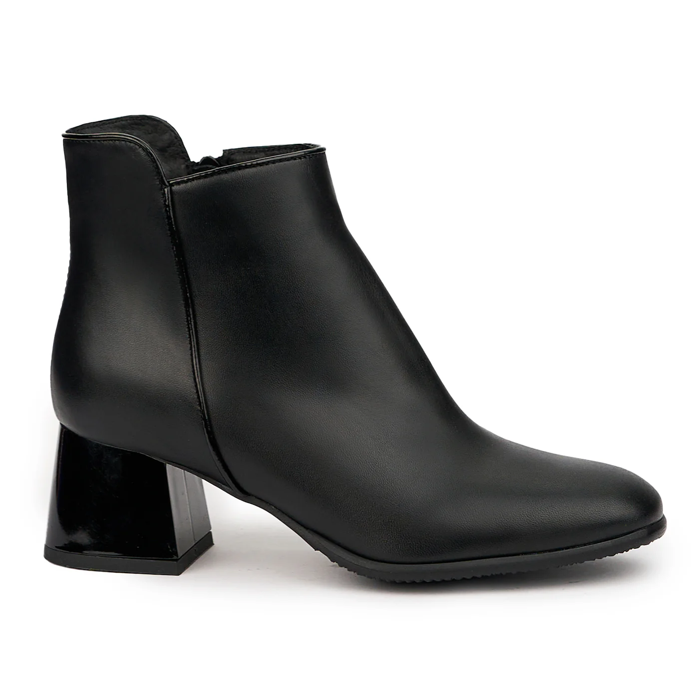 Botine dama din piele naturala neagra cu toc gros 6 cm 14604