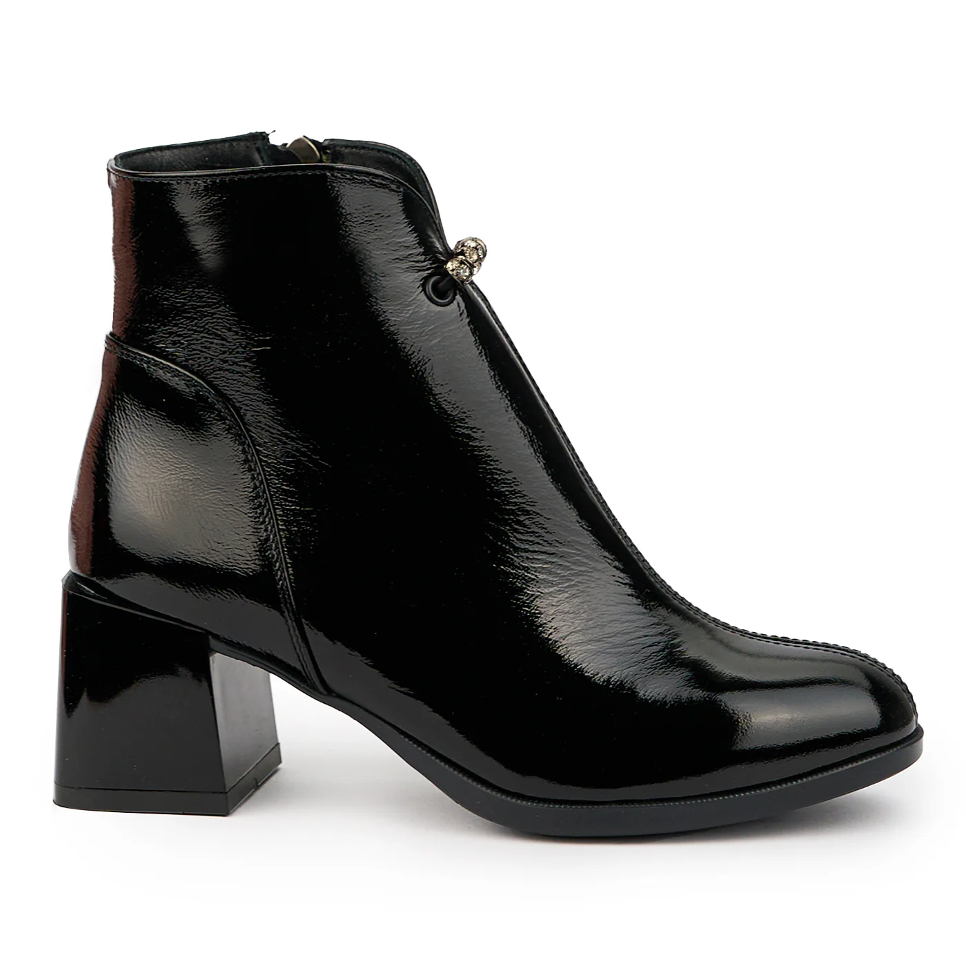 Botine dama din piele naturala neagra cu toc gros 6 cm 14699