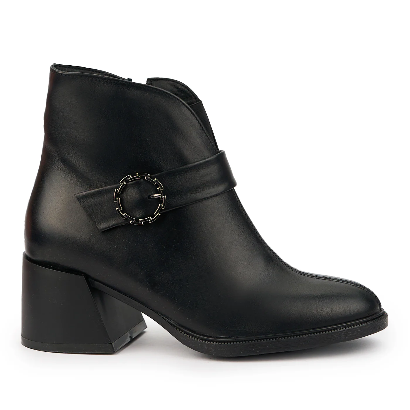 Botine dama din piele naturala neagra cu toc gros 6 cm 14705