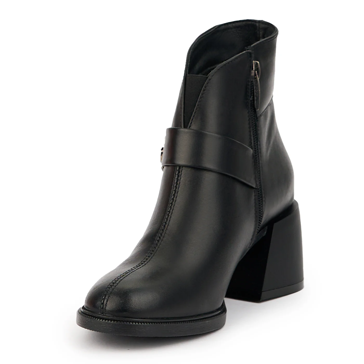 Botine dama din piele naturala neagra cu toc gros 6 cm 14705 - Image 3